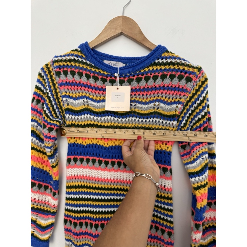 Verge Girl Crochet Rainbow Dress COLORFUL long sleeve Knit EUC size 6 - Picture 6 of 8